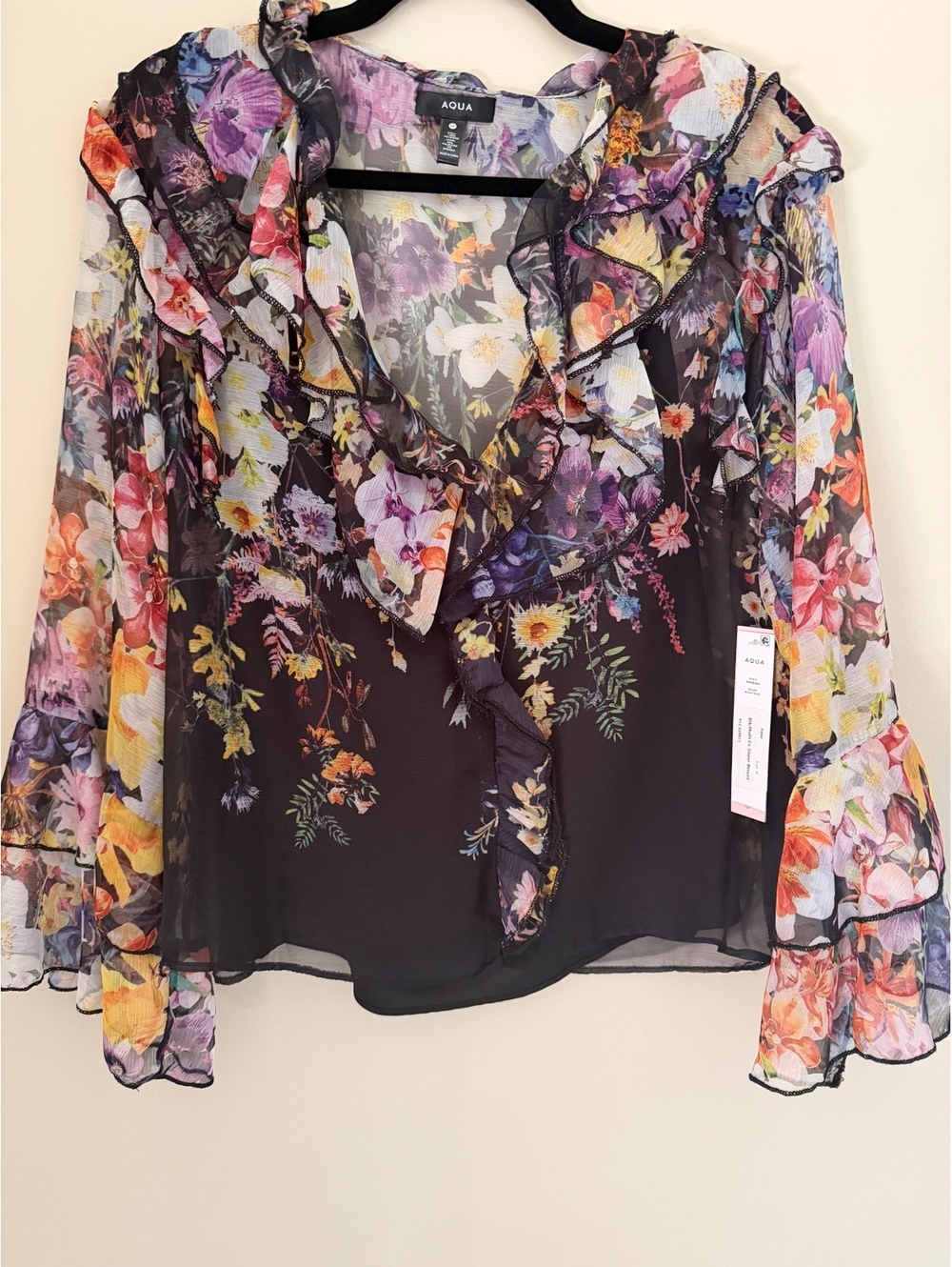 M AQUA NWT floral sheer top